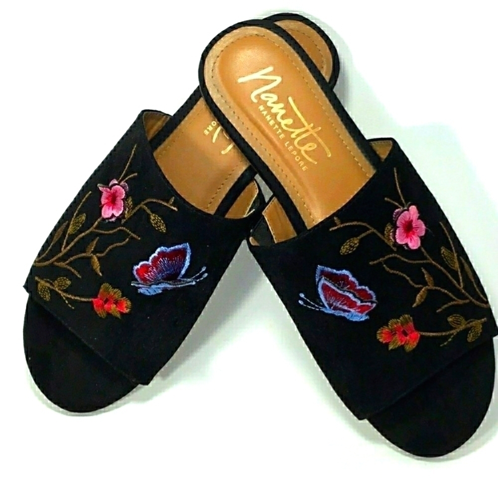 Nanette Lepore by Valentina Embroidery Flat Mules Size 7.5